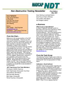 Non-Destructive Testing Newsletter  First Edition May 2001 Mike Mitchell (Hamilton Sundstrand)