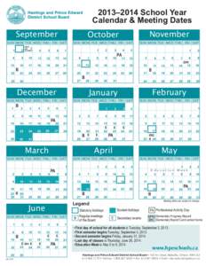 2013–2014 School Year Calendar & Meeting Dates September October