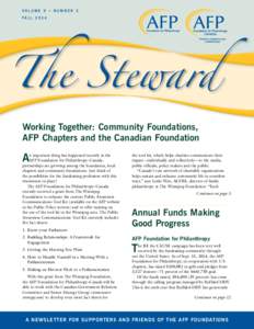 VOLUME 9 • NUMBER 2 f a ll[removed]Working Together: Community Foundations, AFP Chapters and the Canadian Foundation