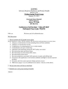 AGENDA Advisory Board on Radiation and Worker Health Meeting of the Weldon Spring Work Group January 25, 2011