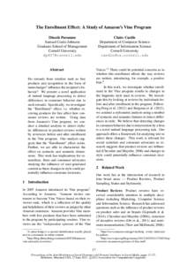 The Enrollment Effect: A Study of Amazon’s Vine Program Claire Cardie Department of Computer Science Department of Information Science Cornell University [removed]