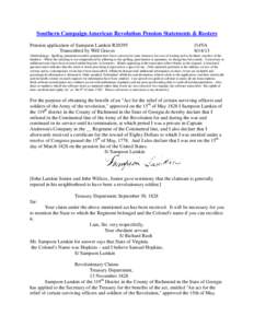 Southern Campaign American Revolution Pension Statements & Rosters Pension application of Sampson Lamkin R20395 Transcribed by Will Graves f14VA[removed]