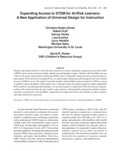 Journal of Postsecondary Education and Disability, 25(4), [removed]Expanding Access to STEM for At-Risk Learners: A New Application of Universal Design for Instruction