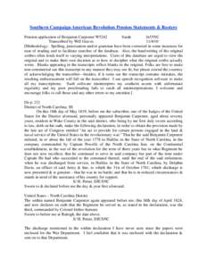 Southern Campaign American Revolution Pension Statements & Rosters Pension application of Benjamin Carpenter W5242 Sarah fn55NC Transcribed by Will Graves[removed]