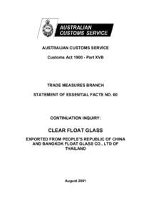 International relations / Dumping / Countervailing duties / World Trade Organization / Australian Customs and Border Protection Service / Third country dumping / Export / Luoyang Glass / International trade / Business / International economics