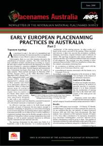 June, 2008  EARLY EUROPEAN PLACENAMING PRACTICES IN AUSTRALIA Part 2 Toponym typology