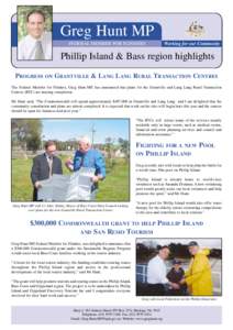 Greg Hunt MP FEDERAL MEMBER FOR FLINDERS Working for our Community  Phillip Island & Bass region highlights
