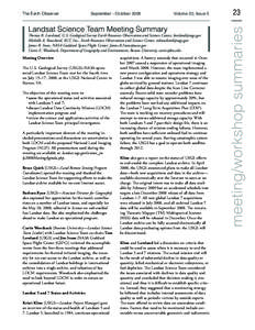 September - October[removed]Volume 20, Issue 5 Landsat Science Team Meeting Summary Thomas R. Loveland, U.S. Geological Survey Earth Resources Observation and Science Center, [removed]