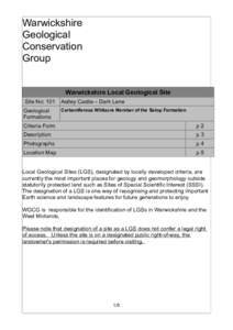 Warwickshire Geological Conservation Group Warwickshire Local Geological Site Site No: 101