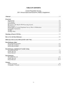 TABLE OF CONTENTS Current Population Survey, 2011 Annual Social and Economic (ASEC) Supplement  Abstract....................................................................................................................