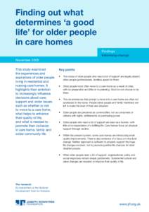 Finding out what determines ‘a good life’ for older people in care homes