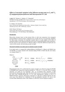 Effects of structural variation in the fullerene-acceptor part on Isc and Voc of conjugated polymer/fullerene bulk heterojunction PV cells J. Knol, M.T. Rispens, L. Sánchez, J.C. Hummelen* Stratingh Institute and Materi