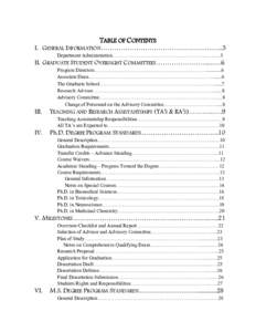 TABLE OF CONTENTS I. GENERAL INFORMATION……………………………………….….…...3 Department Administration………………………………………………...….…..5 II. GRADUATE STUDENT OVERSIGH