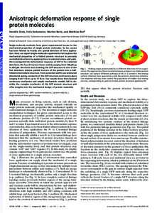 Anisotropic deformation response of single protein molecules Hendrik Dietz, Felix Berkemeier, Morten Bertz, and Matthias Rief† Physik Department E22, Technische Universita¨t Mu¨nchen, James-Franck-Strasse, DGa