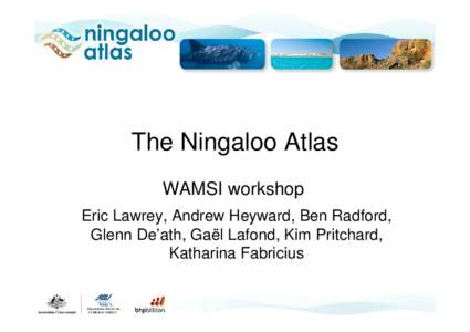 The Ningaloo Atlas WAMSI workshop Eric Lawrey, Andrew Heyward, Ben Radford, Glenn De’ath, Gaël Lafond, Kim Pritchard, Katharina Fabricius