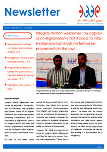 Newsletter Research and Policy Organization for Transparency and Accountability Volume  42| 4th Year | June 2014   In this issue...