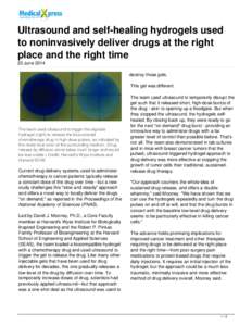 Ultrasound and self-healing hydrogels used to noninvasively deliver drugs at the right place and the right time