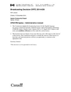 CFSH-FM Apsley – Administrative renewal