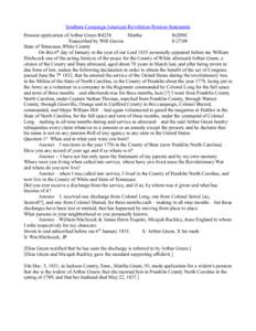 Southern Campaign American Revolution Pension Statements Pension application of Arthur Green R4238 Martha fn20NC Transcribed by Will Graves[removed]