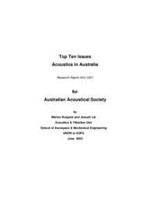 Top Ten Issues Acoustics in Australia Research Report AVU 0301 for Australian Acoustical Society