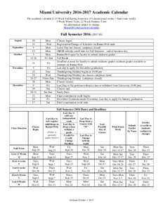 Miami UniversityAcademic Calendar