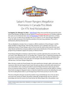 Saban’s Power Rangers Megaforce Premieres In Canada This Week On YTV And Nickelodeon