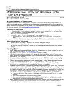 McCracken Core Library and Research Center Policy and Procedures Missouri Geological Survey fact sheet Missouri Geological Survey Director: Joe Gillman[removed]