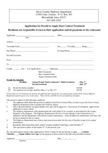 Davis County Highway Department[removed]Lilac Avenue - P. O. Box 365 Bloomfield, Iowa[removed]2542 Application for Permit to Apply Dust Control Treatment Residents are responsible to turn in their application and all