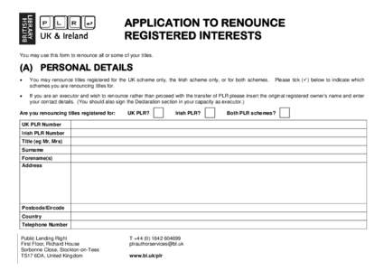 Intellectual property law / Library science / Public Lending Right / Author / PLR / Postal addresses in the Republic of Ireland