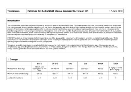 Teicoplanin  Rationale for the EUCAST clinical breakpoints, version[removed]June 2010