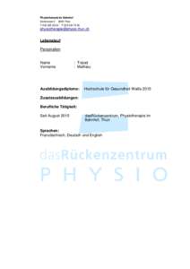 Physiotherapie im Bahnhof SeestrasseThun TF 