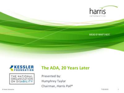 The ADA, 20 Years Later Presented by: Humphrey Taylor Chairman, Harris Poll® © Harris Interactive