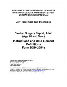 Instructions and Data Element Definitions for July - December 2009 Discharges - for the DOH-2254a form