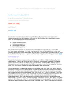 S.B.Misra, Department of Geology, Memorial University of Newfoundland, St. John’s, Newfoundland, Canada  Geol. Soc. America Bull., v.80,pp[removed]Late Precambrian(?) fossils from Southeastern Newfoundland