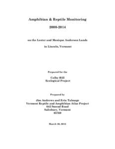 Amphibian & Reptile Monitoringon the Lester and Monique Anderson Lands in Lincoln, Vermont