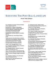 SURVEYING THE POST-BALI LANDSCAPE Round Table Dialogue PARTICIPANTS H.E. Ambassador John Adank, Permanent Mission of New Zealand to the WTO