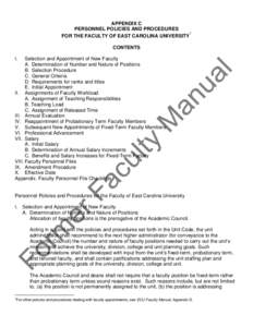 APPENDIX C PERSONNEL POLICIES AND PROCEDURES 1 FOR THE FACULTY OF EAST CAROLINA UNIVERSITY CONTENTS I.