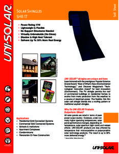 R  Solar Shingles SHR-17 Power Rating 17W Lightweight & Flexible