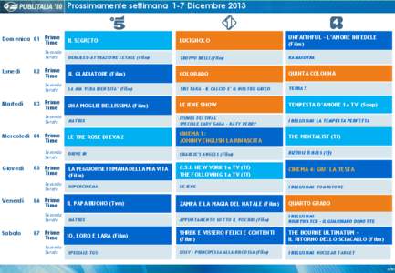 Prossimamente settimana 1-7 Dicembre[removed]Domenica 01 Prime Time Seconda Serata