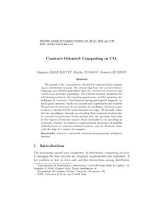 Scientific Annals of Computer Science vol), 2012, pp. 5–60 DOI: SACSContract-Oriented Computing in CO2  Massimo BARTOLETTI1 , Emilio TUOSTO2 , Roberto ZUNINO3