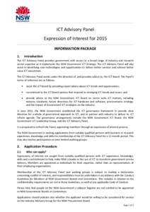 ICT Advisory Panel Expression of Interest for 2015 INFORMATION PACKAGE 1.  Introduction