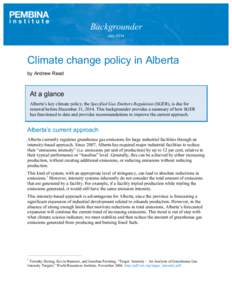 Backgrounder July 2014 Climate change policy in Alberta by Andrew Read