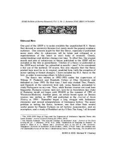 SOAS Bulletin of Burma Research, Vol. 3, No. 2, Autumn 2005, ISSN[removed]Editorial Note