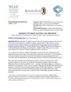 FOR IMMEDIATE RELEASE: APRIL 9, 2015 Contacts: NCLC: Chi Chi Wu (cwu_at_nclc.org) or Jan Kruse (jkruse_at_nclc.org), FLACP: Alice Vickers (alicevickers_at_flacp.org),