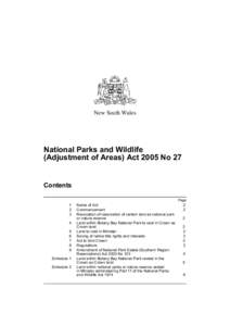 New South Wales  National Parks and Wildlife (Adjustment of Areas) Act 2005 No 27  Contents