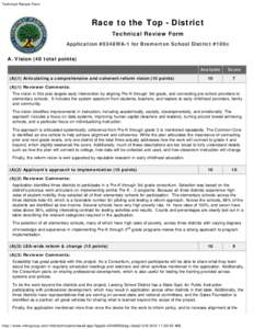 Technical Review Form  Race to the Top - District Technical Review Form Application #0348WA-1 for Bremerton School District #100c A. Vision (40 total points)