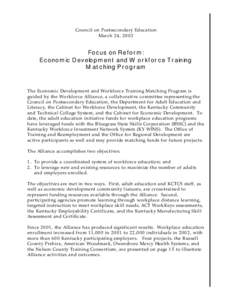 Council on Postsecondary Education March 24, 2003 Focus on Reform: Economic Development and Workforce Training Matching Program