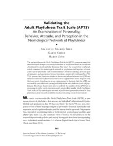Validating the Adult Playfulness Trait Scale (APTS) An Examination of Personality, 
