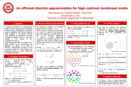 An efficient discrete approximation for high-contrast condensed media Daria Kurzanova. Research advisor: Yuliya Gorb [removed] University of Houston, Department of Mathematics 3. Discrete network approximation