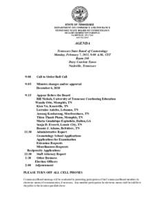 STATE OF TENNESSEE  DEPARTMENT OF COMMERCE AND INSURANCE  TENNESSEE STATE BOARD OF COSMETOLOGY  500 JAMES ROBERTSON PARKWAY  NASHVILLE, TN 37243  615­741­2515 